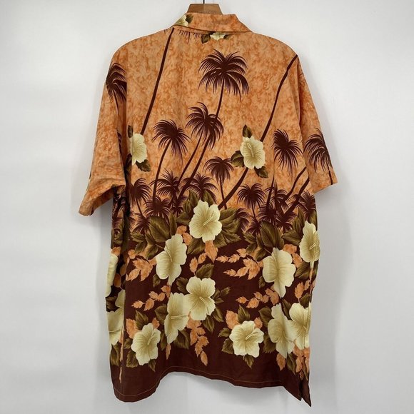 Oasis Beachwear Men's Orange Hawaiian Shirt Button Down Palm Trees Size Large - Picture 4 of 6